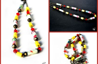 Collier en papier en rouge et jaune