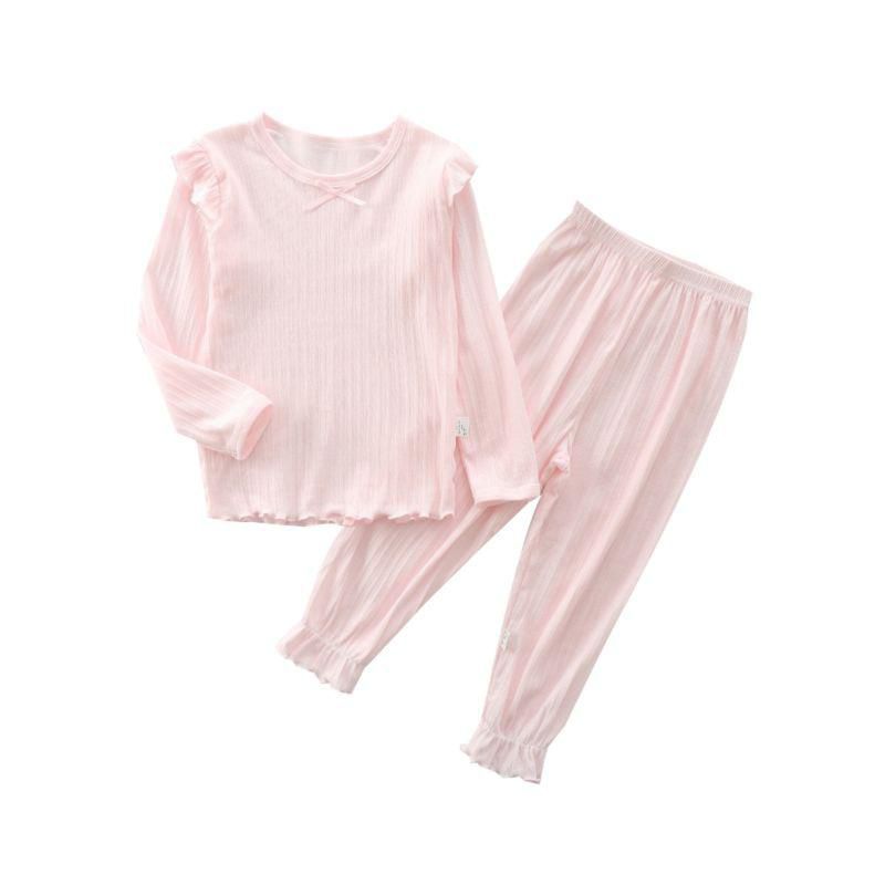 kiskissing wholesale 2-pieces kid girl sleepwear set bowknot top matching pants