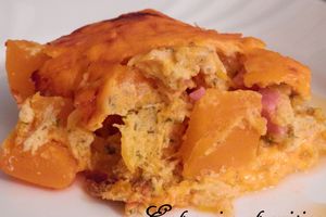 Gratin de courge aux dés de jambon et mimolette