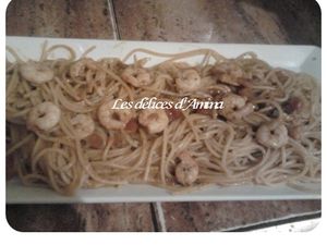 Spaghettis au crevettes  سباكيتي بالقمرون