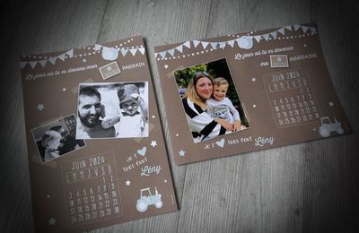 Option baptême de Lény : affichette A4 cadeau parrain et marraine (tracteur ferme animaux de la ferme)