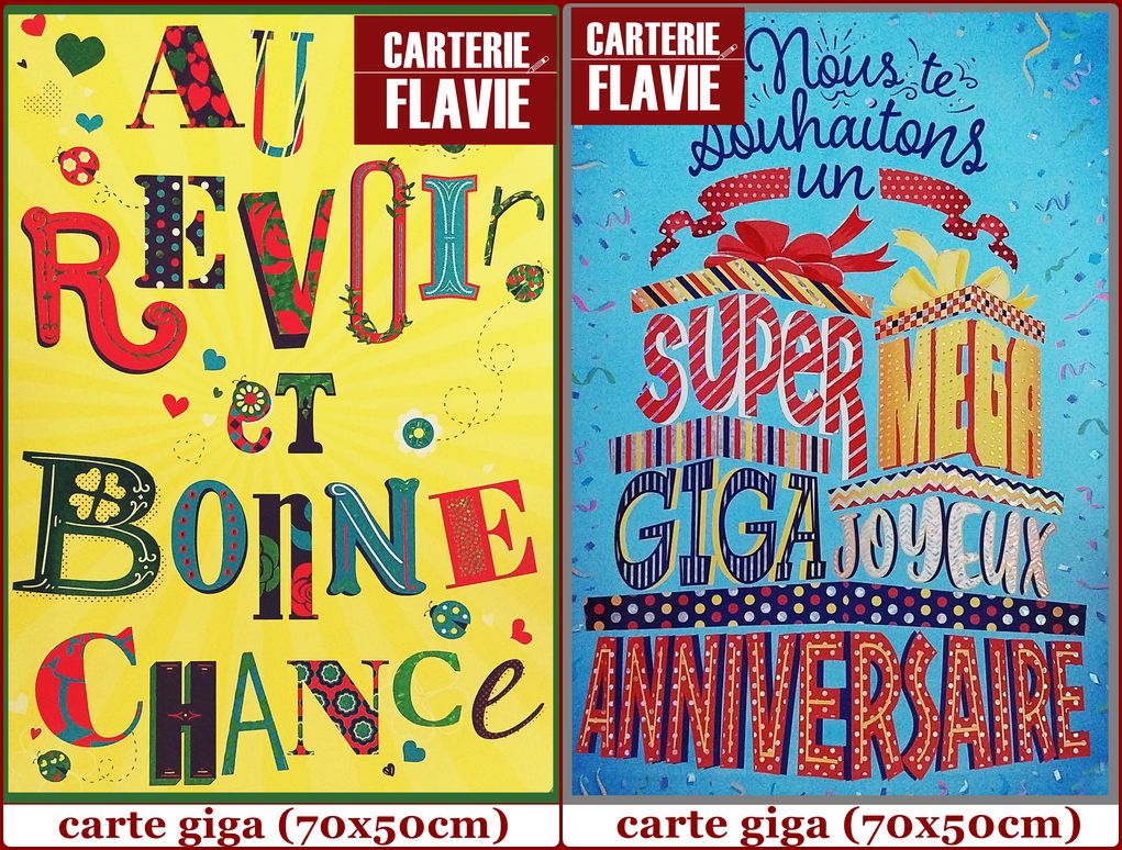 C'est le retour des cartes GIGA, dimensions 70x50cm, pour anniversaire et départ