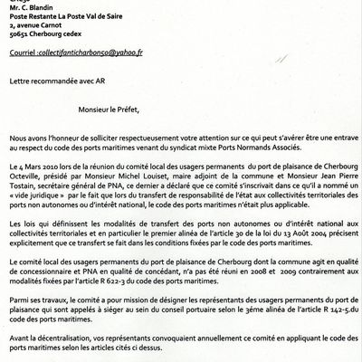 Le CAC50 interpelle le préfet sur l'irrégularité de la constitution du Conseil Portuaire de Cherbourg
