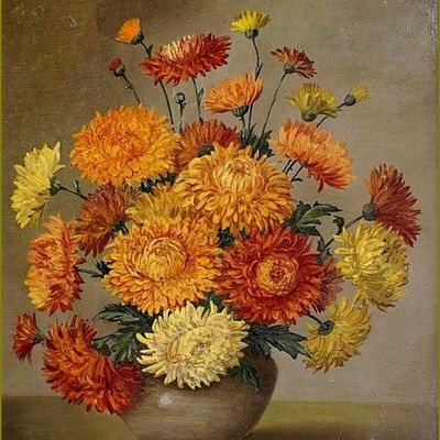 Les fleurs par les grands peintres  Theodore Bruce - chrysanthèmes