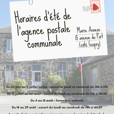 AGENCE POSTALE COMMUNALE - HORAIRES D' ETE