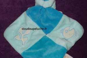 Doudou lapin bleu baby nat velours fluorescent, avec mouchoir, www.doudoupeluche.fr