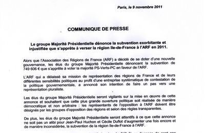 La subvention exorbitante de la Région Ile de France pour l'ARF!