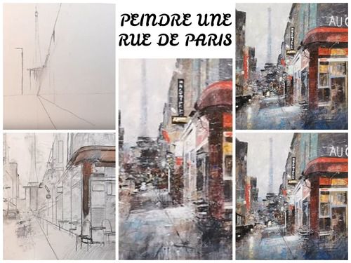Dessin et peinture - vidéo  3265 : Peindre une rue de Paris (France) - paysage urbain: aquarelle,huile,acrylique,pastel.