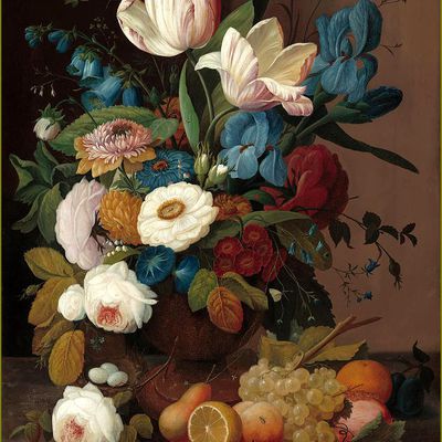 Fruits d'été par les peintres -  Severin Roesen  (1816-1872) fleurs et fruits