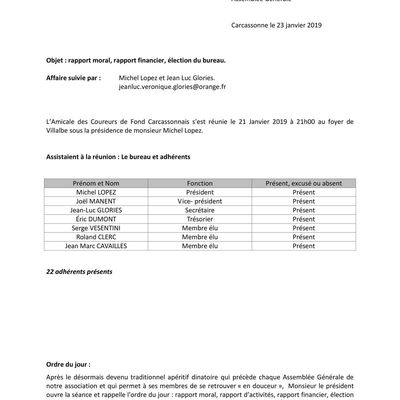 Compte rendue de l'Assemblée générale du 21/01/2019