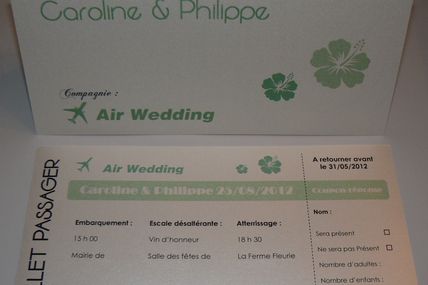 Faire-part de mariage billet d'avion personnalisable