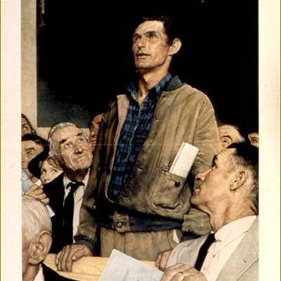 Les quatre tableaux de Norman Rockwell, inspirés par le discours des quatre libertés de Roosevelt.   