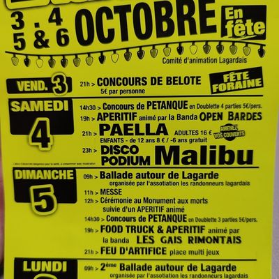 Lagarde ? Du Vendredi 3 octobre au Lundi 6 octobre 2025 ? Fête de Lagarde