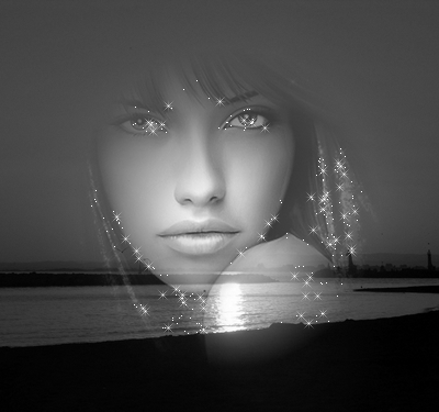 Femme - Visage - Regard - Plage - Nuit - Gif scintillant - Gratuit