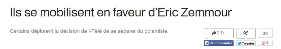  La chaîne i-Télé met fin à sa collaboration avec son chroniqueur Eric Zemmour  : Des internautes se mobilisent - les Tweet fusent - POLEMIQUE