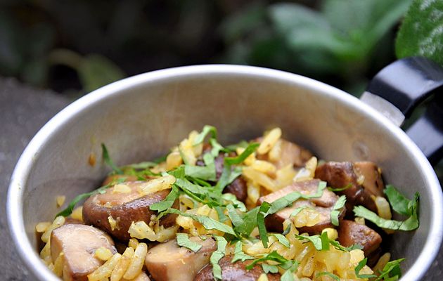 Riz au curry et champignons de Paris