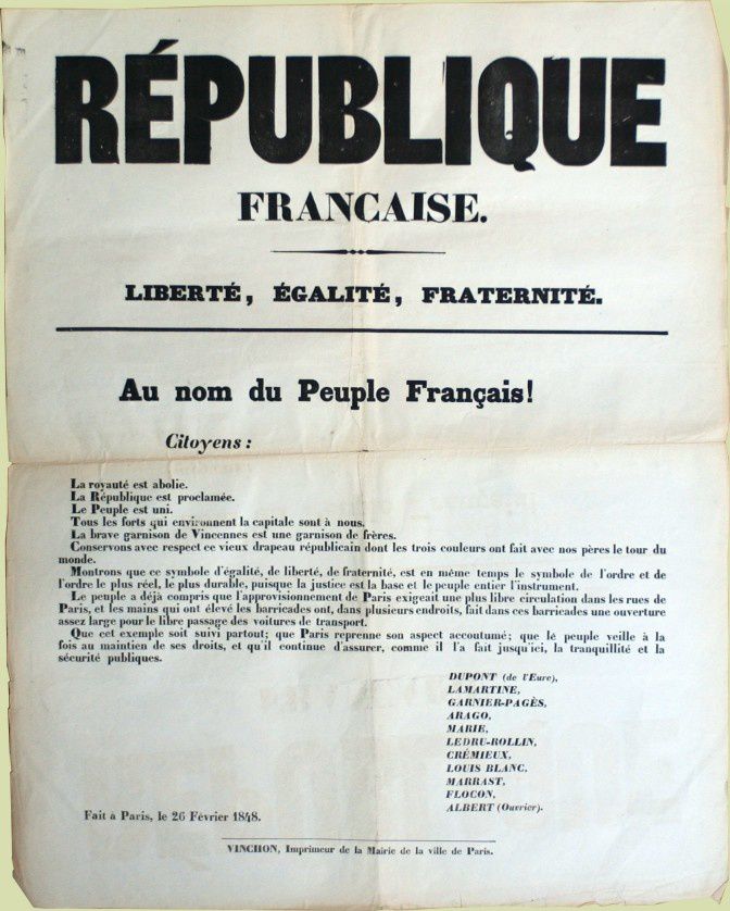 26 février 1848   Affiche proclamant la République Française