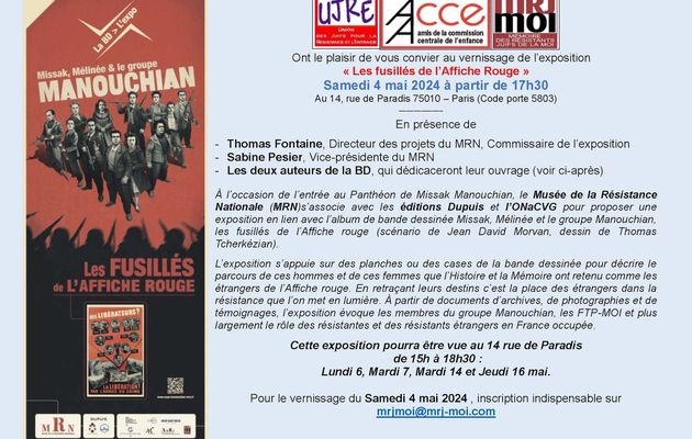 L'évènement : Vernissage de l'exposition "Les Fusillés de l'Affiche Rouge" 