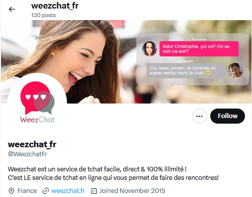 La page Twitter de WeezChat