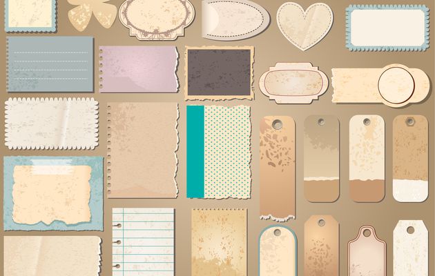 Kit de scrapbooking - 50 Vecteurs vieux papiers, textures, objets en papier et étiquettes 