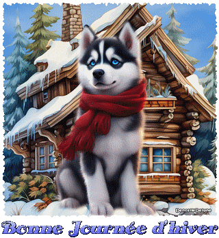 Bonne journée d'hiver - chien husky - paysage de neige-a