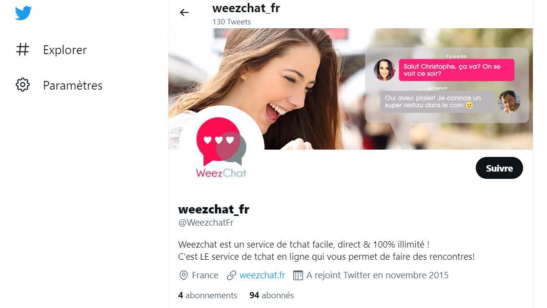 La page Twitter de WeezChat