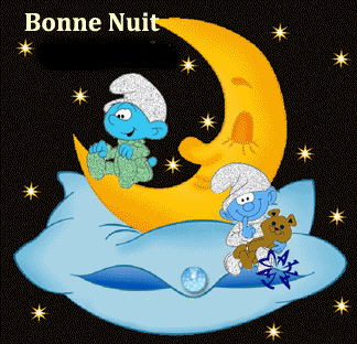 Bonne nuit - Schtroumpfs - Lune - Doudou - Ourson - Etoiles - Gifs scintillant - Gratuit