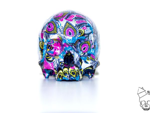 Vanité, Skull, Tête de mort, Calaveras, crâne 3D  Skull Impression 3D Paper Violet bleu Rose